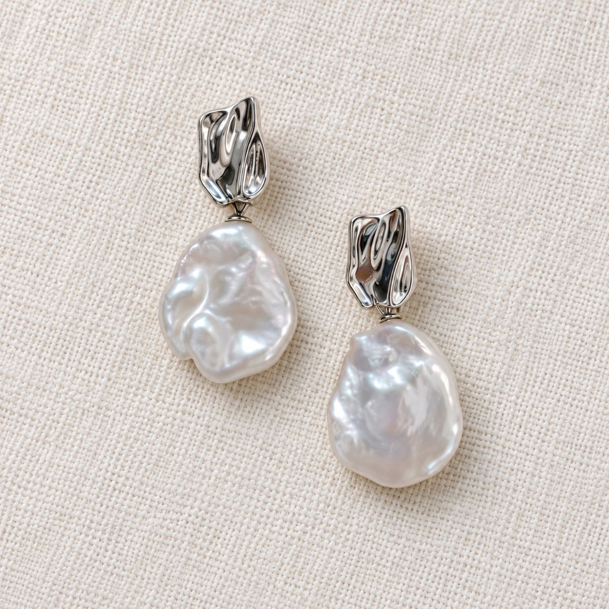 Petal Baroque Pearl Earrings – Silver Tone