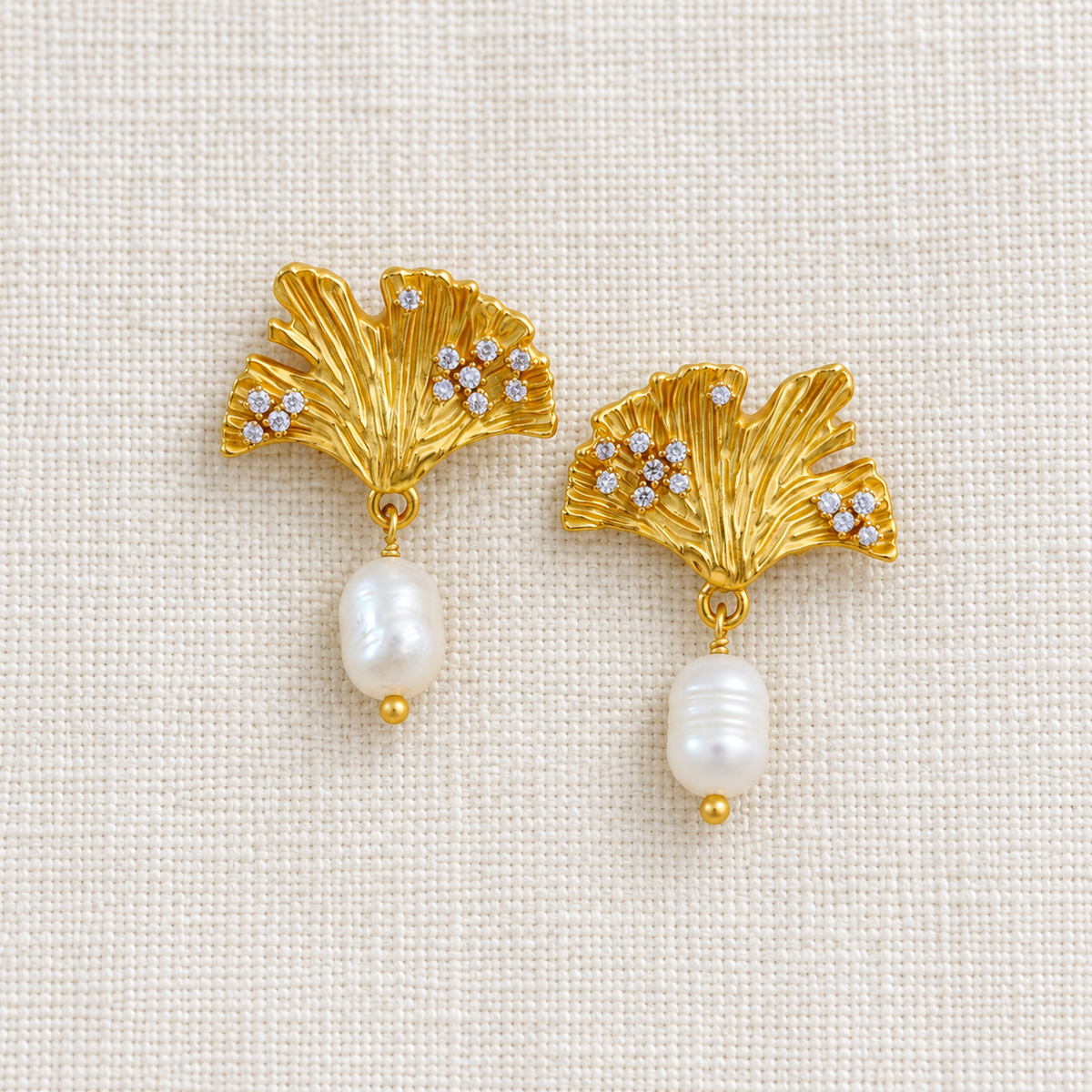 Ginkgo Pearl Drop Earrings