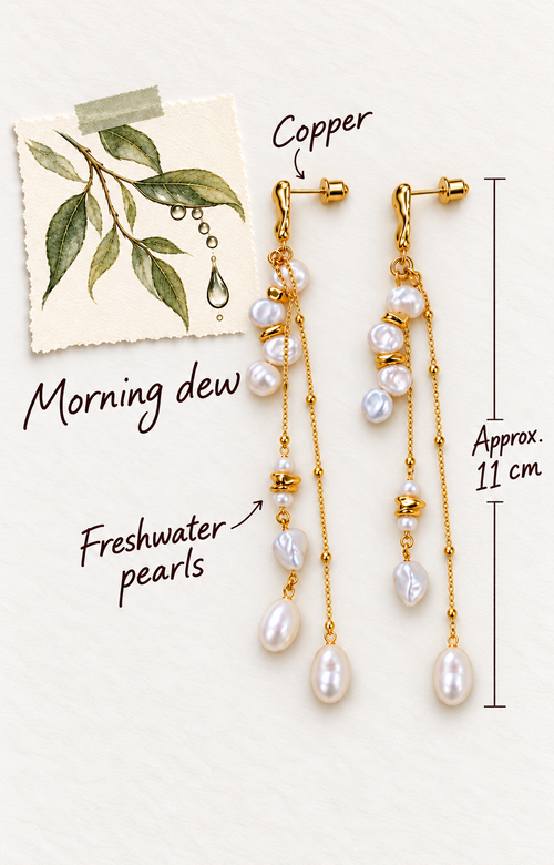 Dewfall Pearl Chain Earrings
