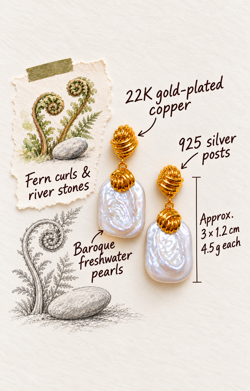 Fern Knot Baroque Pearl Earrings