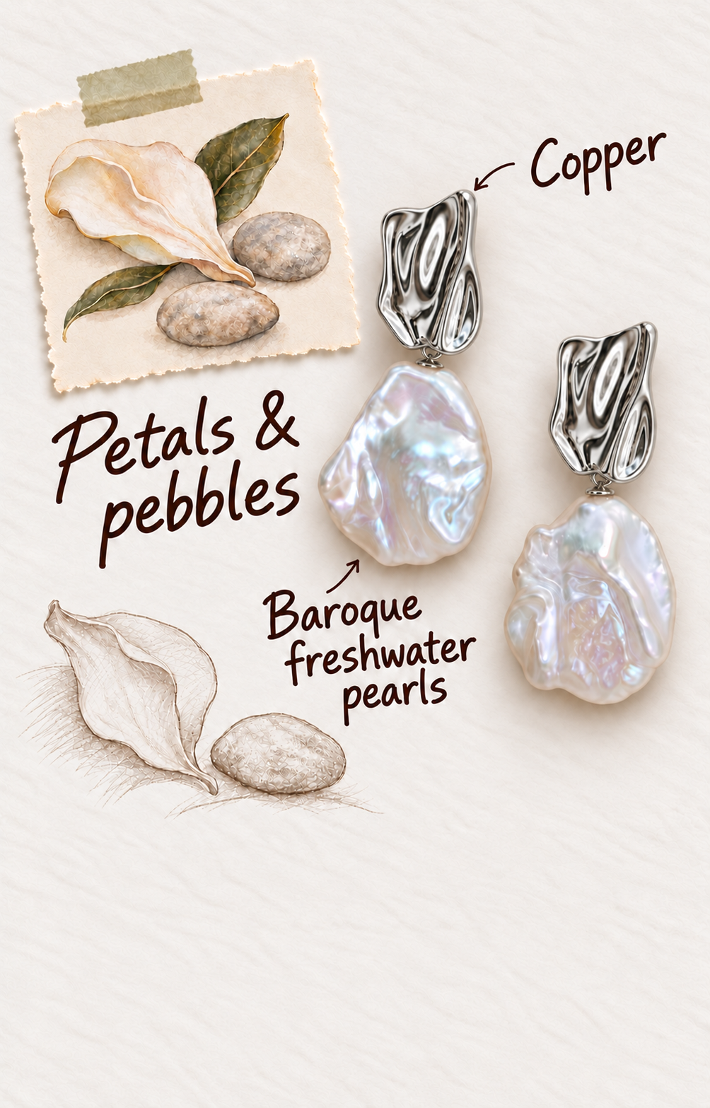 Petal Baroque Pearl Earrings – Silver Tone