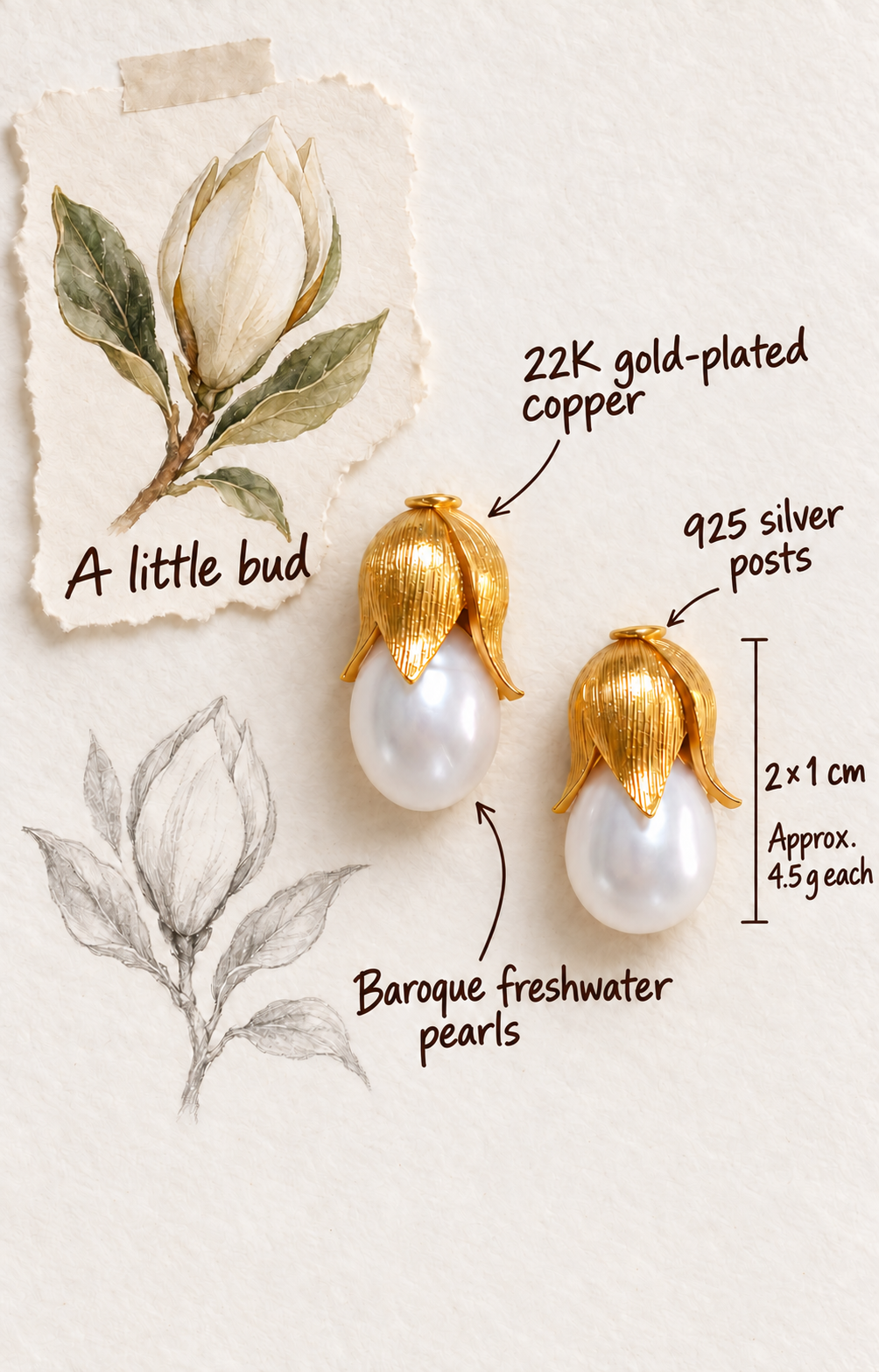 Little Bud Pearl Earrings