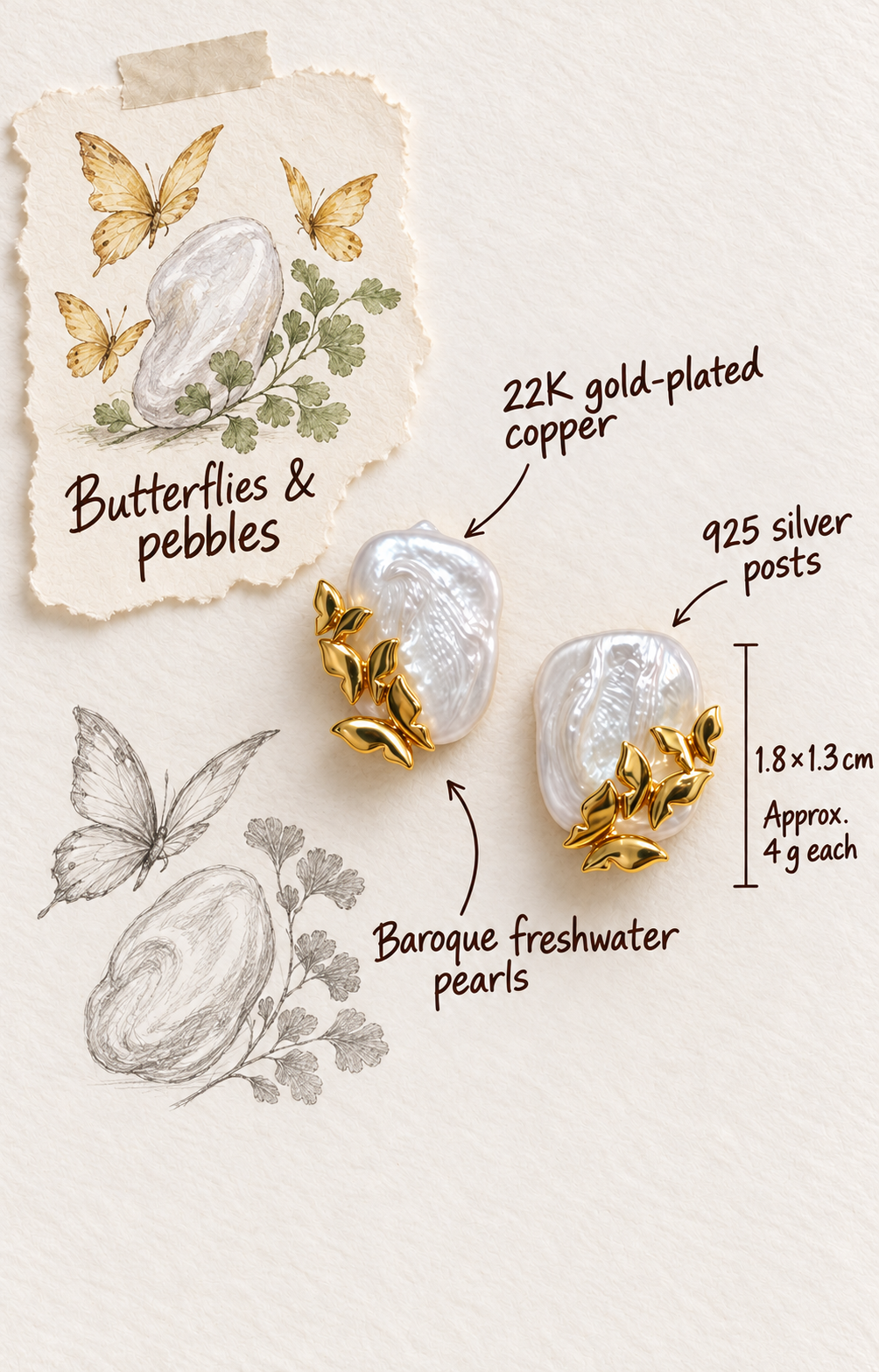 Flutter Baroque Pearl Studs