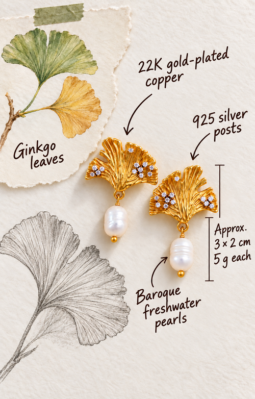 Ginkgo Pearl Drop Earrings