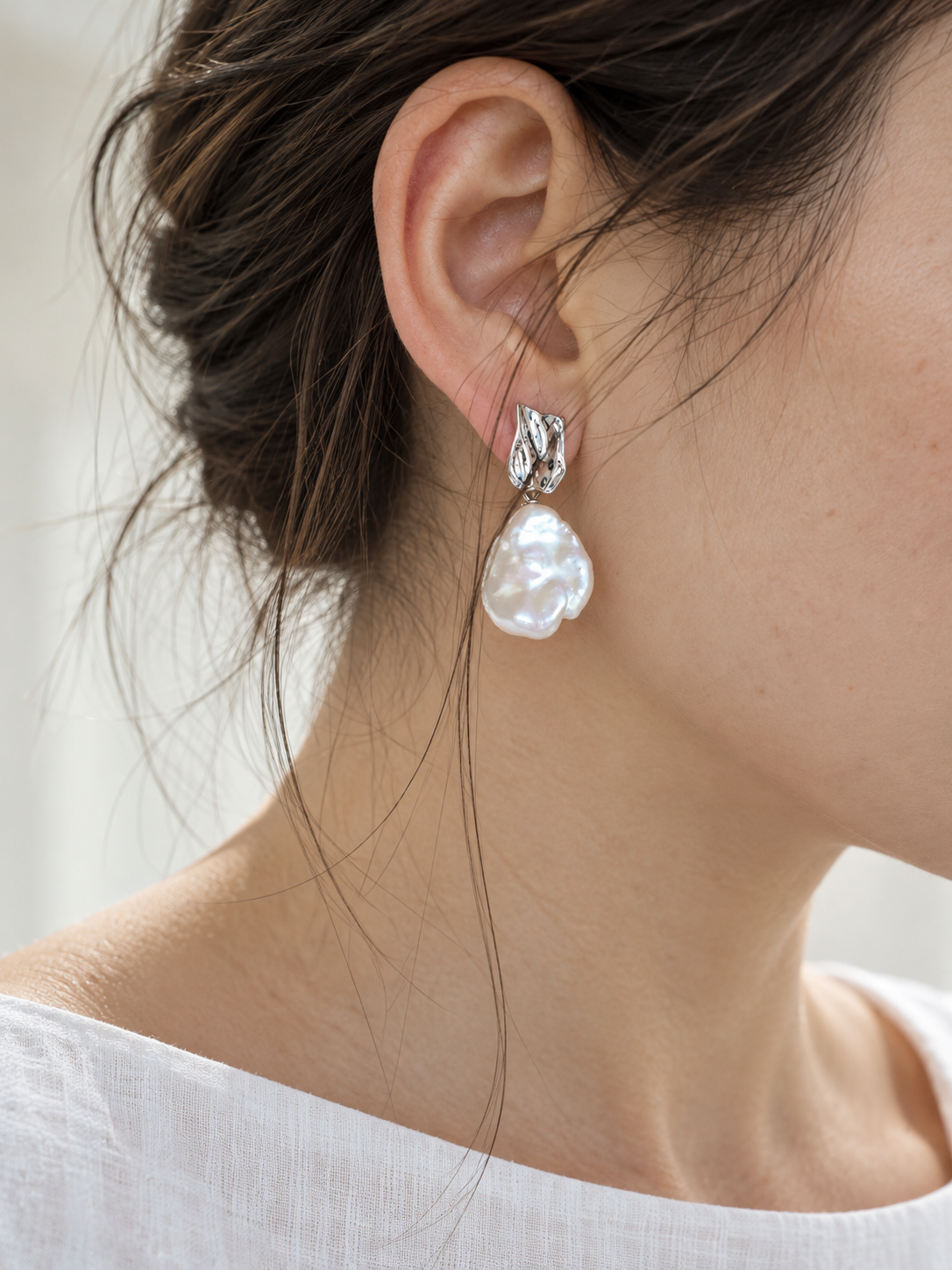 Petal Baroque Pearl Earrings – Silver Tone