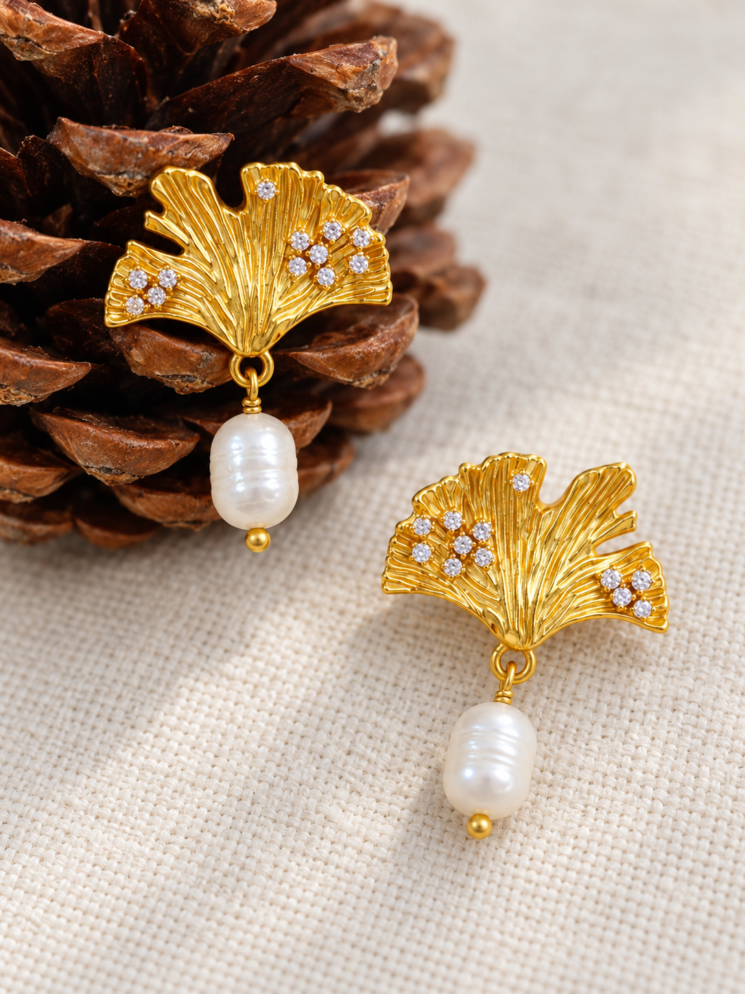 Ginkgo Pearl Drop Earrings