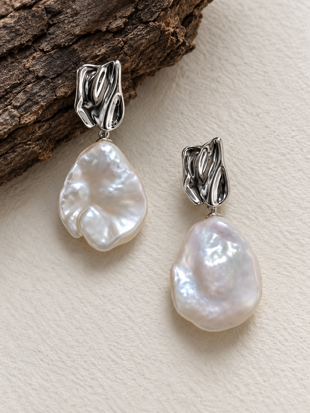 Petal Baroque Pearl Earrings – Silver Tone