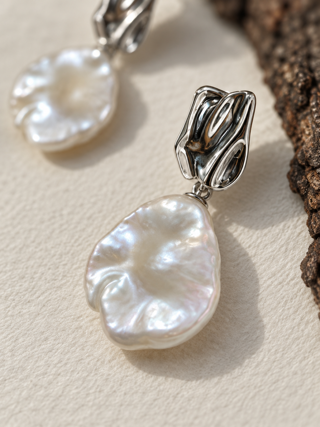 Petal Baroque Pearl Earrings – Silver Tone