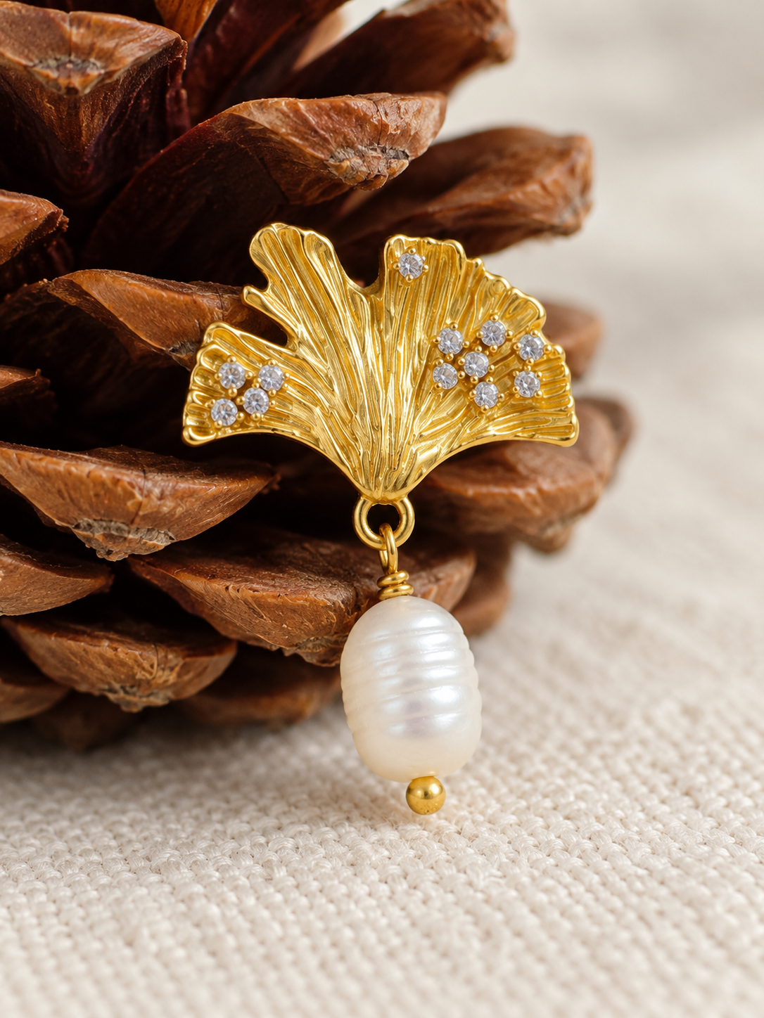Ginkgo Pearl Drop Earrings