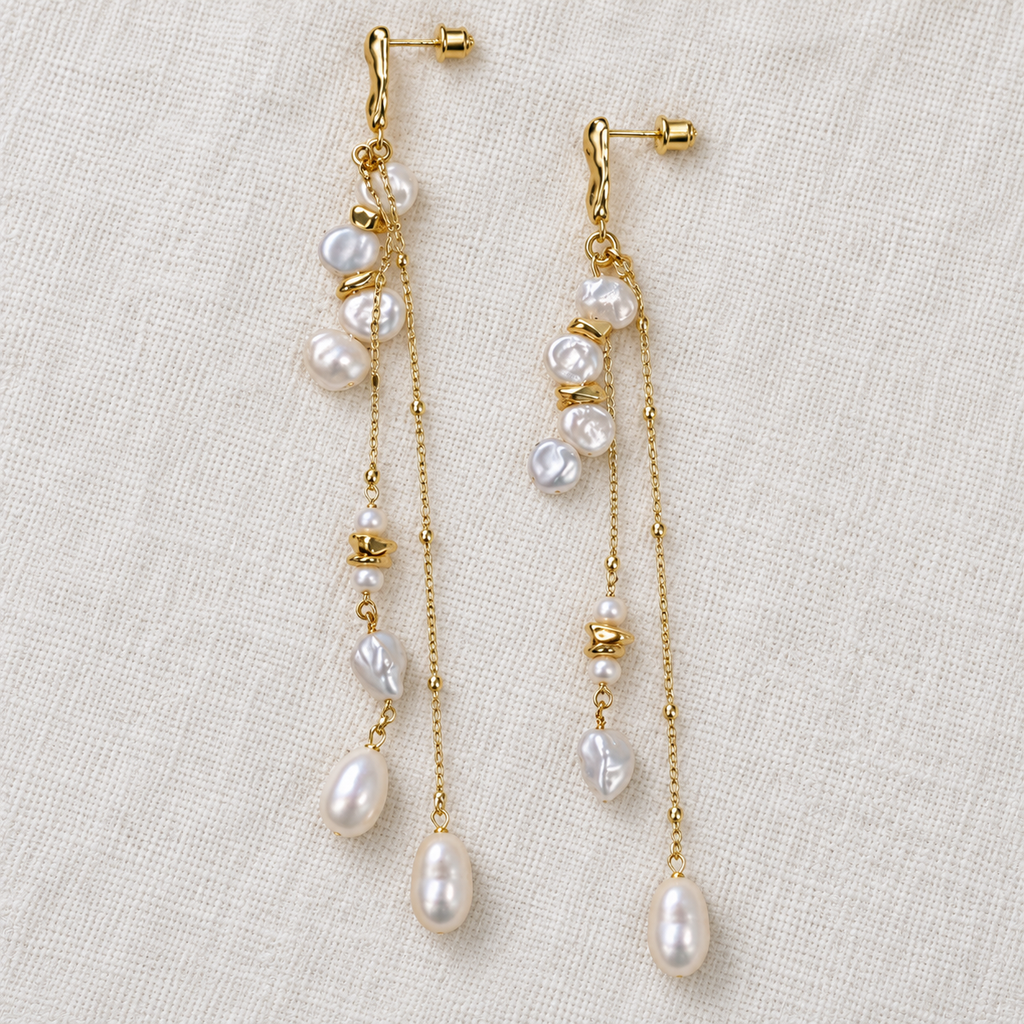 Dewfall Pearl Chain Earrings