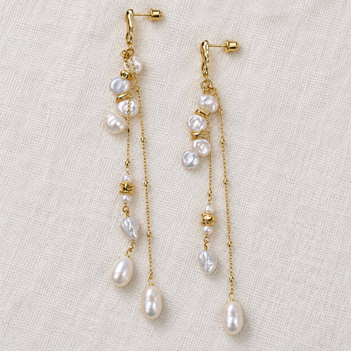 Dewfall Pearl Chain Earrings
