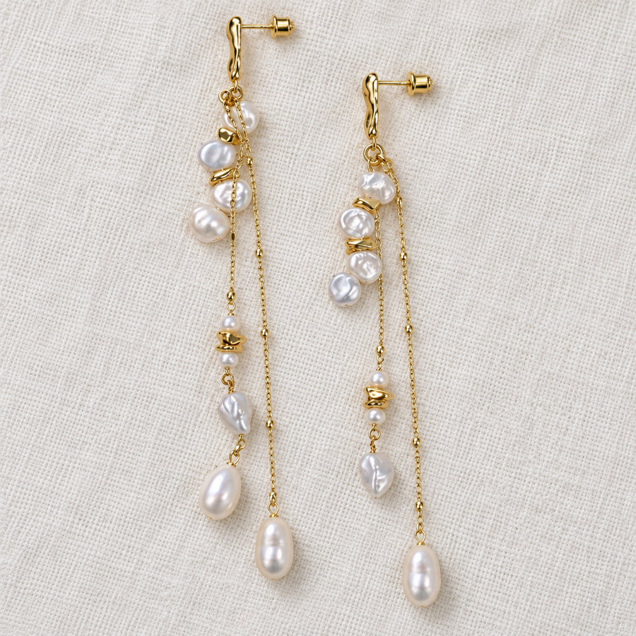Dewfall Pearl Chain Earrings